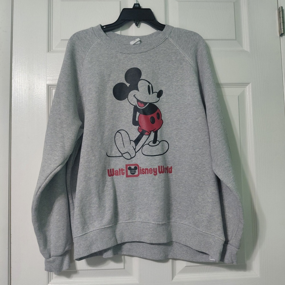 Disney Mickey Mouse Walt Disney World Gray Sweatshirt XL Raglan Pullover Fleece